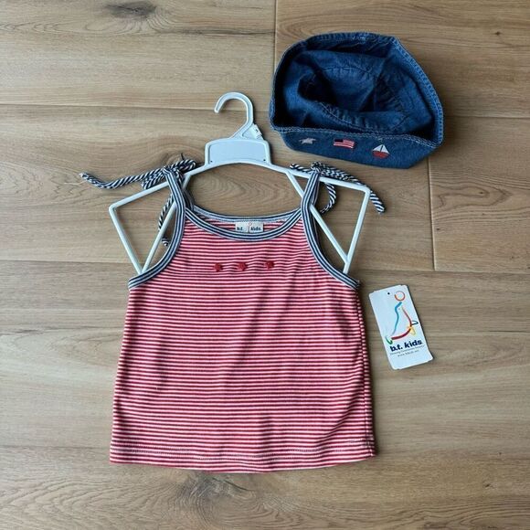 Vintage B.T. Kids 90s Girls Red White Blue Tank Top w/Matching Hat NWT Size 5 - Picture 1 of 5